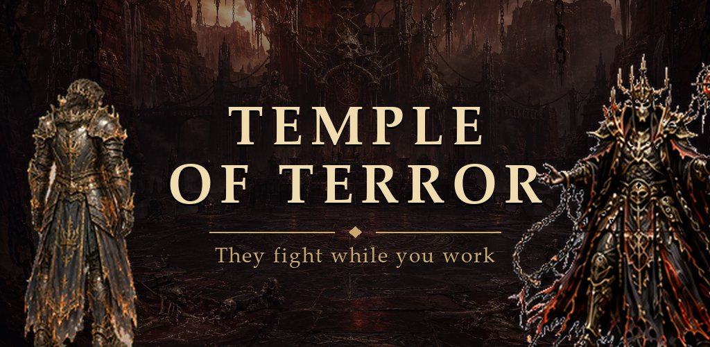Temple of Terror — a knight and the Terror Archon facing each other in a ruined throne room.